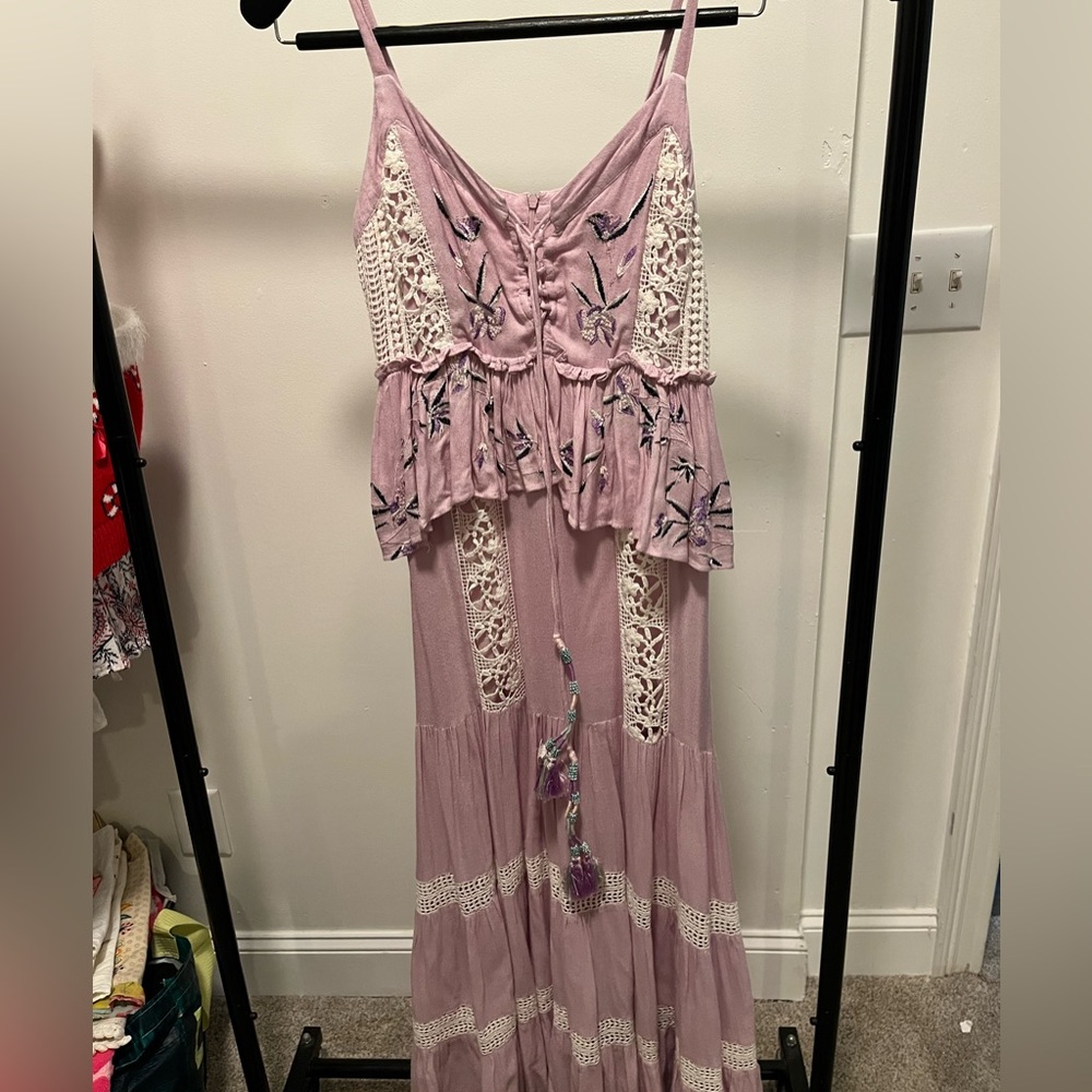 Chelsea & Violet long bojo lavender sundress beaded with peplum